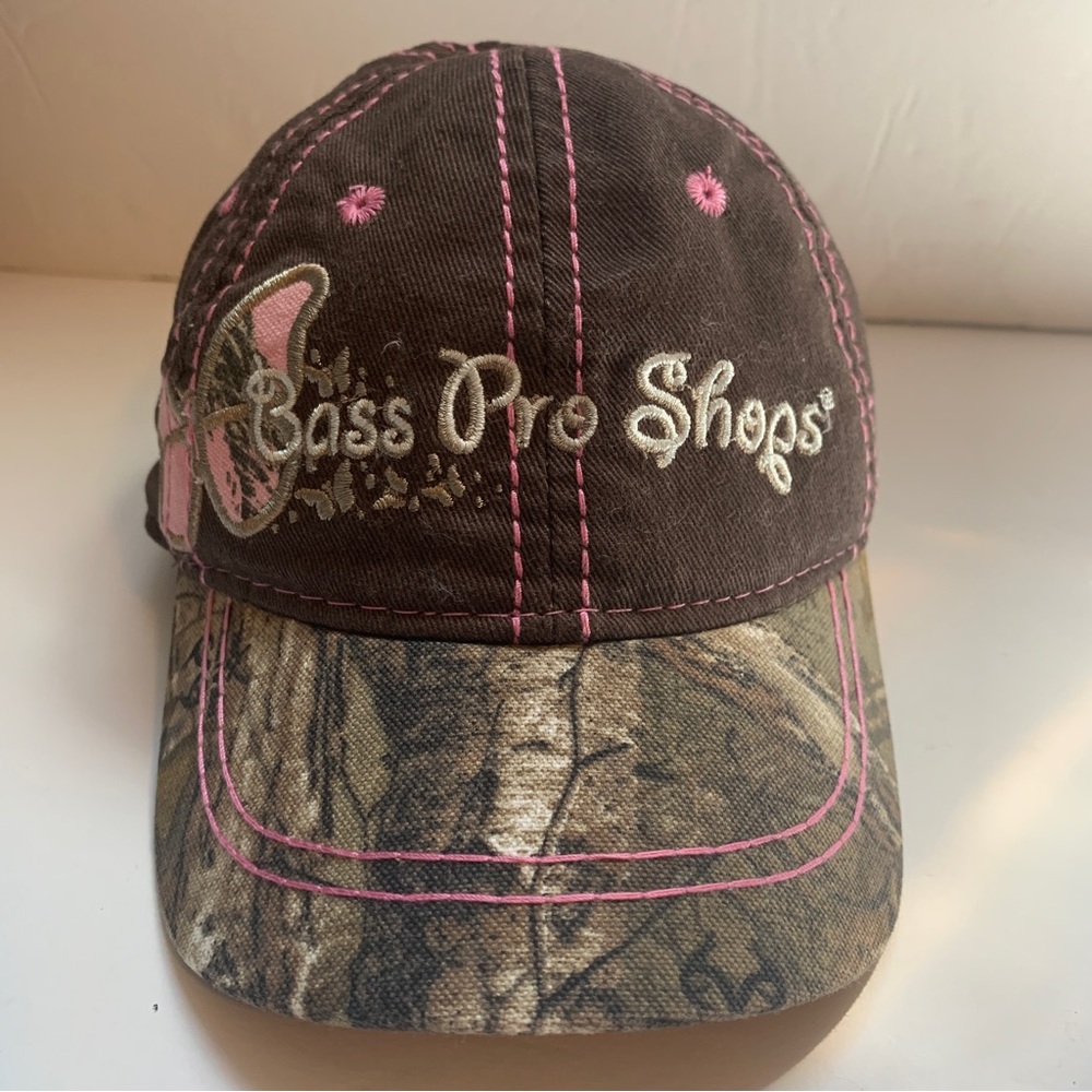 Bass Pro Shops Infant Girls Gone Hunting Cap Pink Butterfly Adjustable Brown